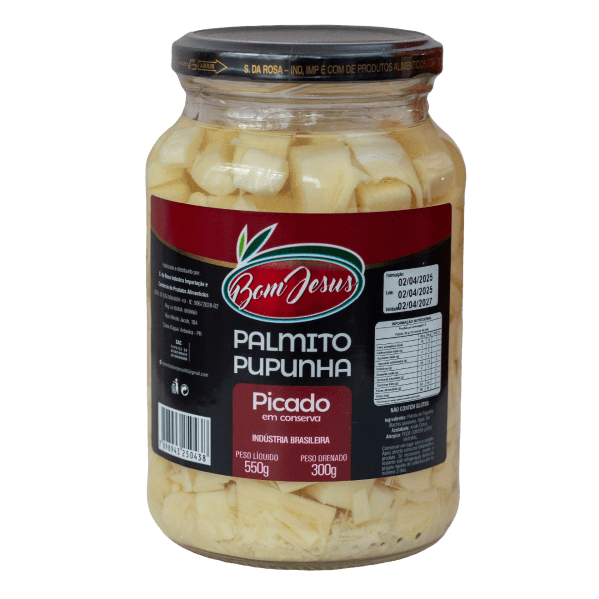 PALMITO PUPUNHA PICADO BOM JESUS PT VIDRO 1.8KG